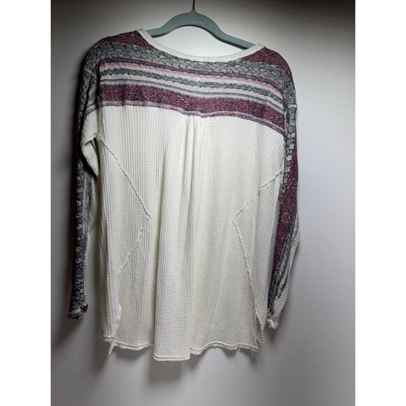 Free People Women’s Thermal Waffle Pullover Sweater Sz Medium V Neck Stretchy - Picture 9 of 9